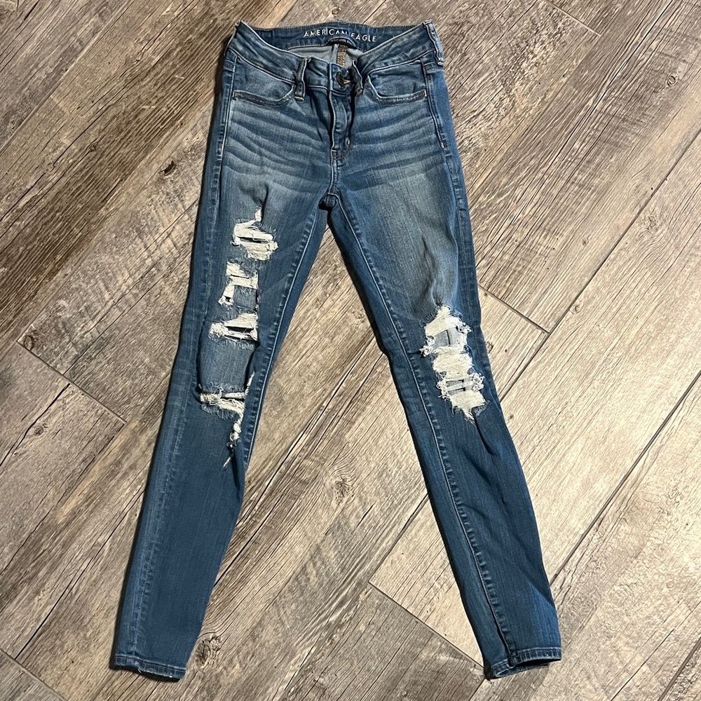 American Eagle Outfitters Ripped Blue Skinny Jeans
